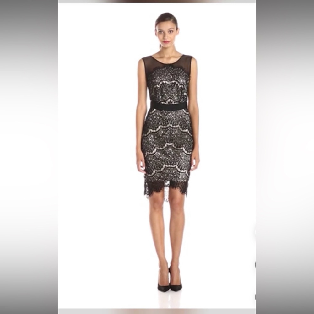 Jax Formal Cocktail Lace Bodycon Dress Nude and Black Size 6